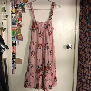 Pink flower boho sun dress stretchy